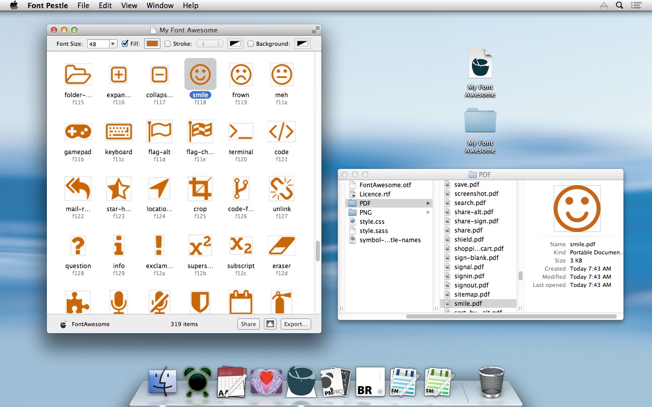 Screenshot of Miln Font Pestle and exported files