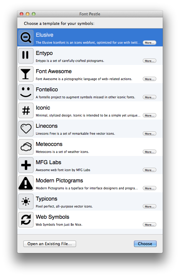 Screenshot of Miln Font Pestle and included symbol fonts